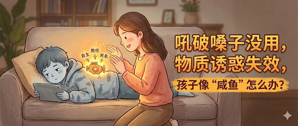 吼破嗓子没用，物质诱惑失效，孩子像“咸鱼”怎么办？