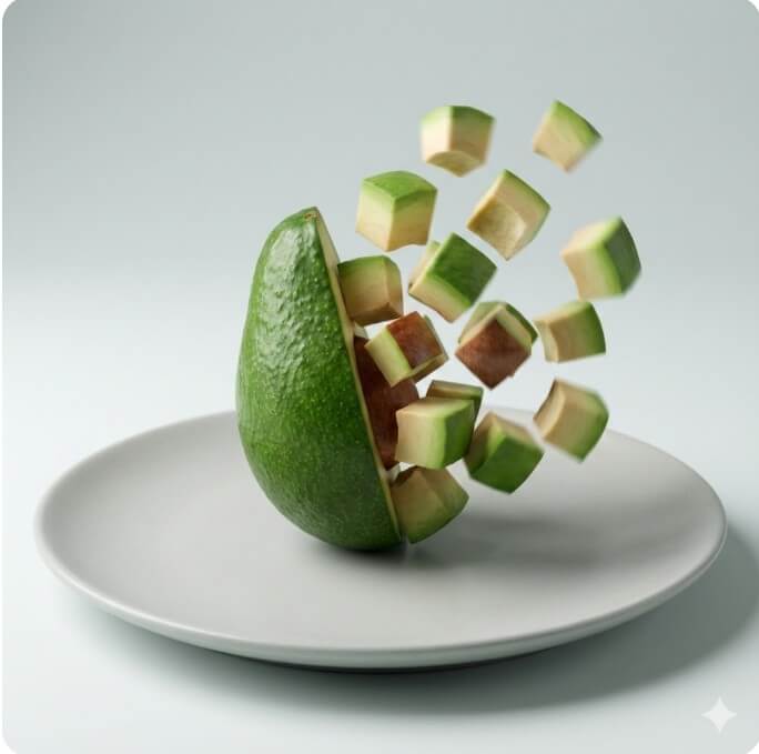 Pixel Dissolve: Minimalist 3D Food Transformation